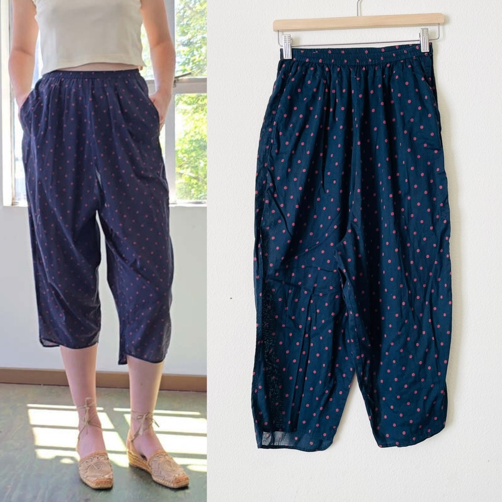 Isabel Marant SIZE 36 Etoile high rise navy polka dot cropped pocketed pants